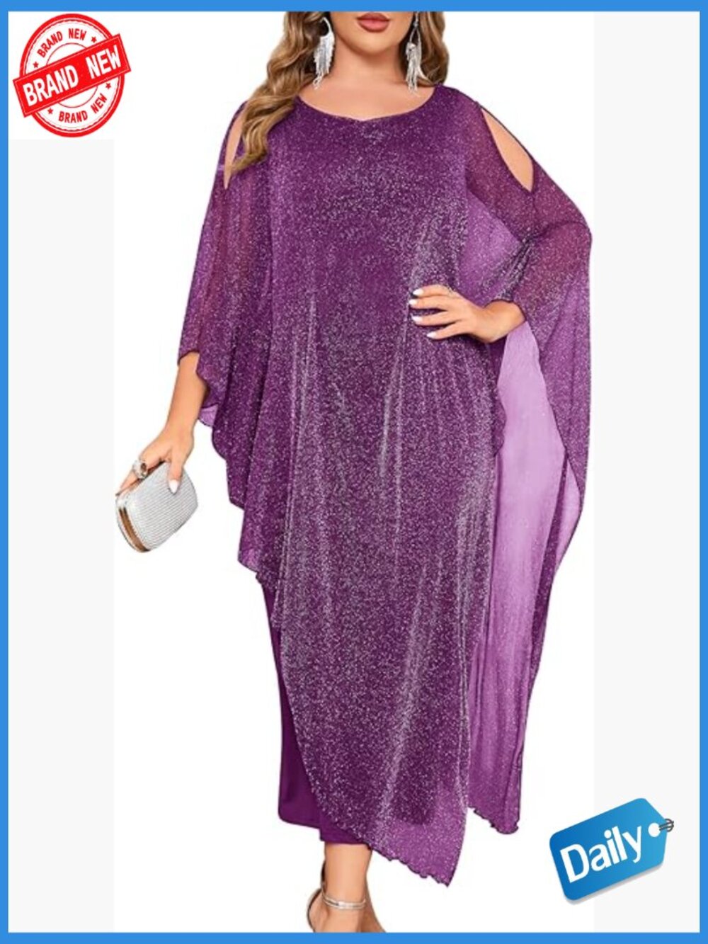 Plus Size Elegant Formal Dress Long Cape Overlay Cocktail Outfit